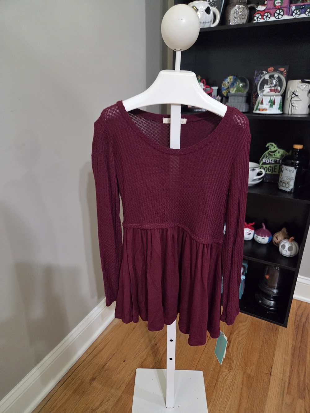 Copper Key Burgundy Long-Sleeve Knit Peplum Top